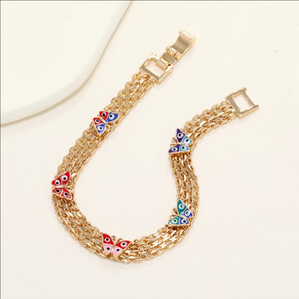 NEW 14k Butterfly Evil Eye Bracelet
